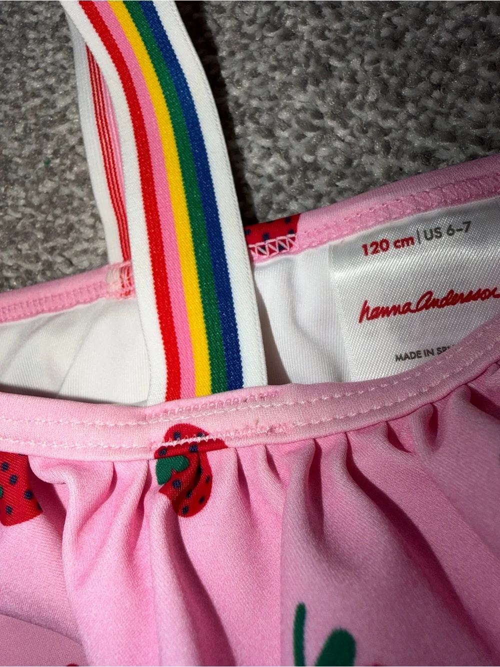 Hanna Andersson Strawberry One Shoulder swim suit 6-7 years